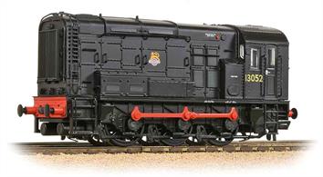 Bachmanns' detailed model of the BR class 08 heavy diesel shunting locomotive is presented in the black livery originally applied to shunting engines. the 13xxx series numbers were applied during the 1950s before mainline diesel locomotives arrived. The D3xxx series was setup later as the shunters was assimilated into the new diesel locomotive numbering scheme.Era 4 1948-1956. DCC Ready. A mini size 8 pin decoder is required for DCC operation due to restricted space inside the engine bonnet.