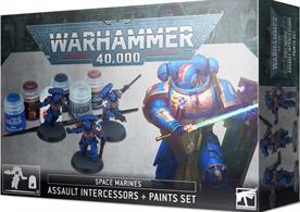 The perfect way to start a collection of Primaris Ultramarines, this is a box containing 3 plastic Easy To Build Primaris Assault Intercessors, the paints you need to paint them and a brush to get you started.