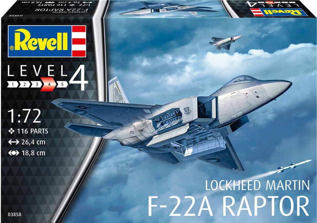 Revell 1/72 03858 Lockheed Martin F-22A Raptor Jet Fighter Kit