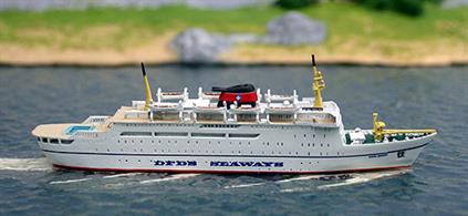 Dana Sirena, the Danish ferry modelled in 1/1250 scale as in 1971 on the route from England to Denmark.
