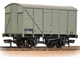 Model of a GWR design ventilated goods box van in the BR goods grey livery.