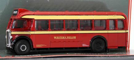 Model of the post WW2 Leyalnd Tiger single deck bus designated type PS1 and finished in the red livery of the Western Welsh Omnibus Company.Route destination Penarth.