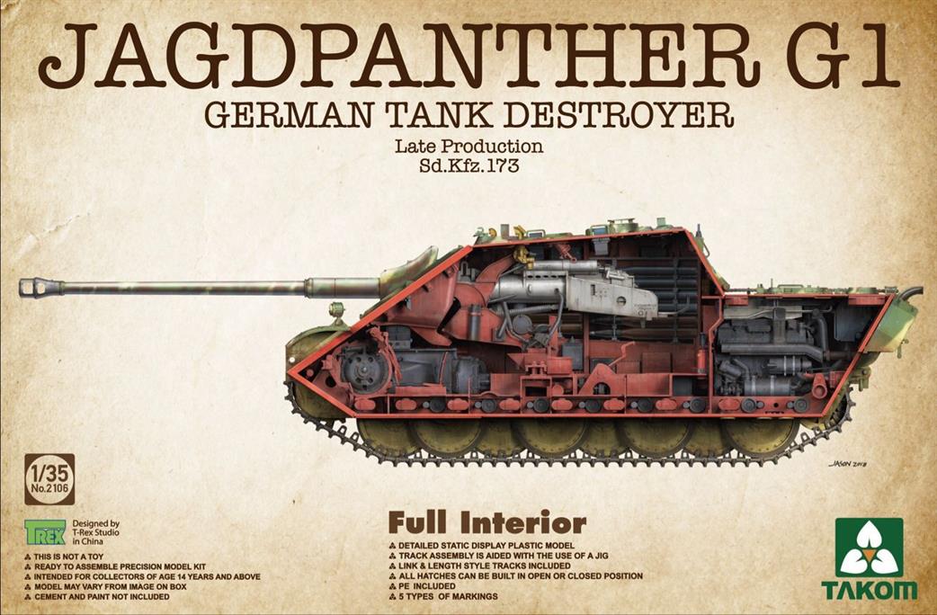 Takom 1/35 02106 Jagdpanther G1 Late Sd.Kfz 173 German WW2 SPG Quality Plastic Kit