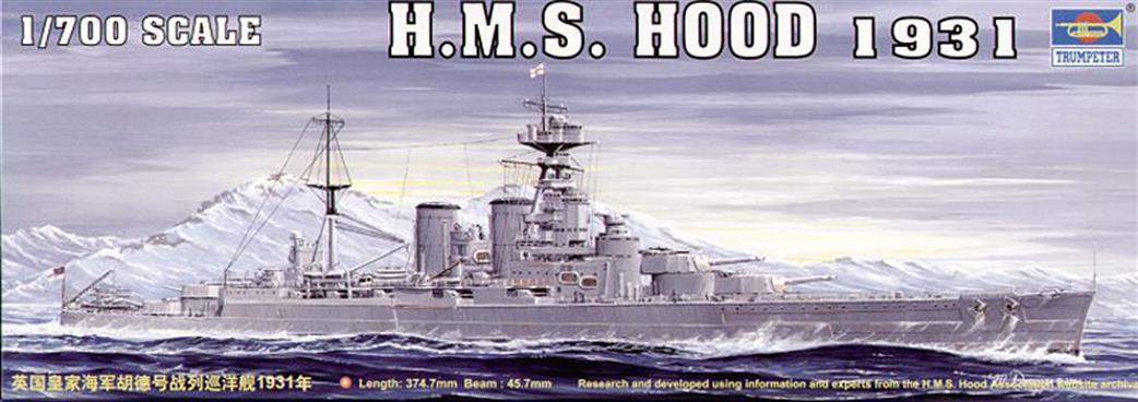 Trumpeter 05741 HMS Hood RN WW2 Battlecruiser Kit 1931 1/700