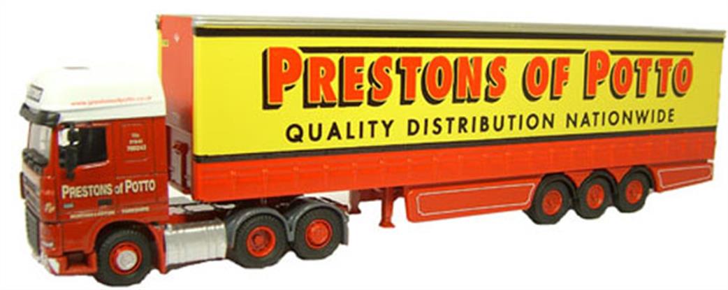 Oxford Diecast 1/76 DAF03CS DAF FTGFX105 Curtainside Prestons of Potto Truck & Trailer Model