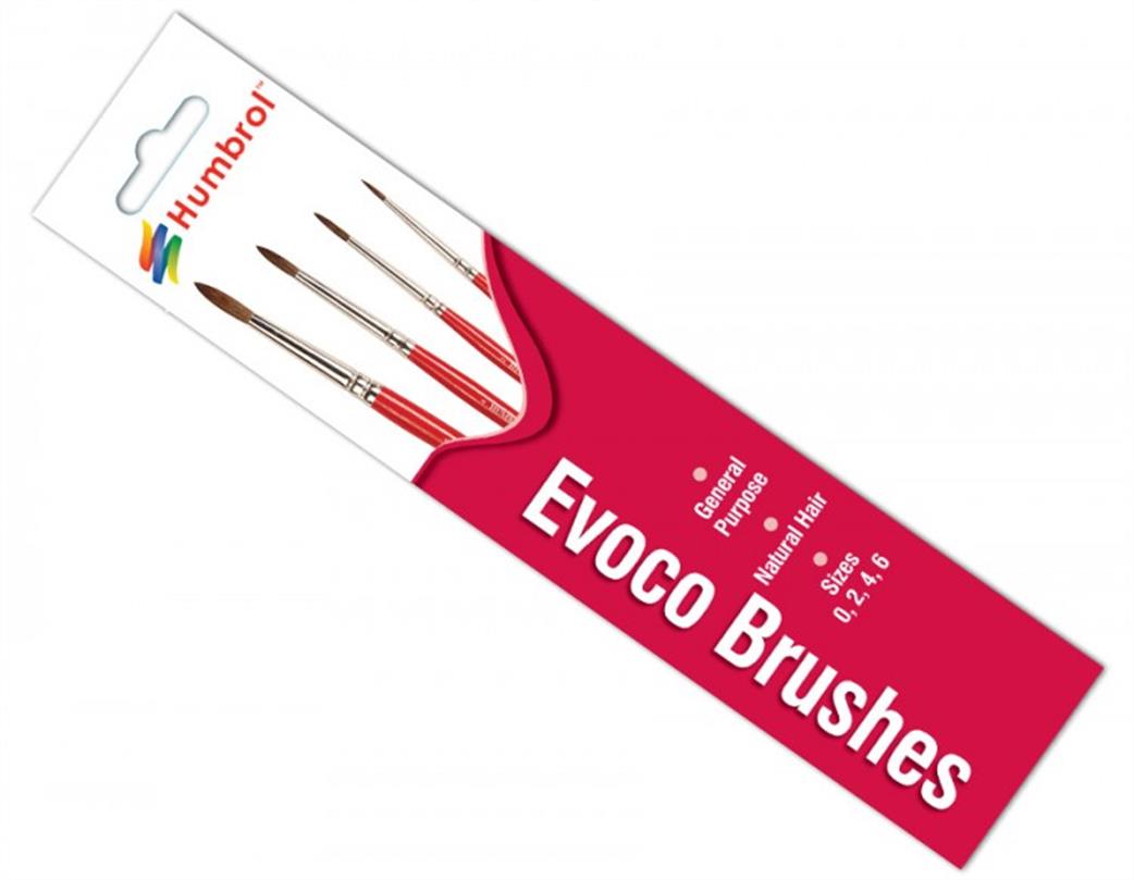 Humbrol  AG4150 Evoco Brush Pack 0/2/4/6 Pack of 4 Brushes