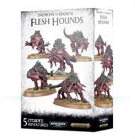 This kit contains everything you need to build five Flesh Hounds. Each is armed with blood-dark claws and wears a collar of Khorne.The set is provided in 20 plastic components and is supplied with 5 x 60mm oval bases.