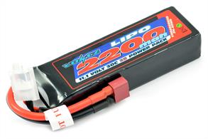 Capacity: 2200mah Voltage: 14.8v Max Cont. Discharge: 30c Max Burst Discharge: 60c Weight: 185g Dimentions (mm): 102x35x24