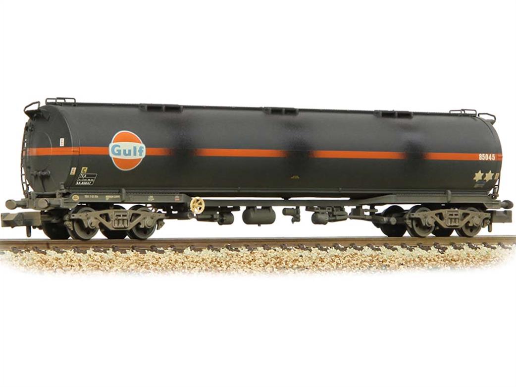 Graham Farish N 373-565A Gulf Oil 102tonne glw TEA Bogie Tank Wagon 85047 Black Weathered