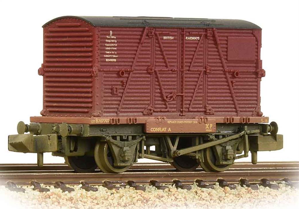 Graham Farish N 377-328C BR Conflat with BD Container in Crimson