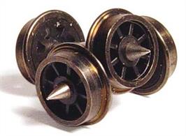 Pack of 10 wagon axles with spoked wheels.