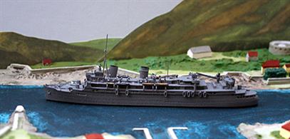 Newly announced 2019 special edition  1/1250 scale waterline metal model of the three funnelled vessel HMS Queen of Bermuda by Albatros SM Alk122. Queen of Bermuda was converted to an armed merchant cruiser during World War 2, as modelled here, and then to a troop ship, surviving the war to be converted back to a passenger liner.Price to be advisedThe Queen of Bermuda was launched on the 1st September 1932 at Vickers Armstrong for the Furness Line. Scrapped in 1966 after a successful career.