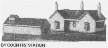 Card model kit to construct the principal buildingsÂ for a country station. A faced stone type main building is complemented by a substantial wooden waiting shelter. Both buildings can be altered, modified or shortened if required.