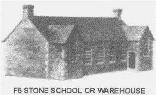Card model kit to construct a low stone built structure which can be used for many purposes. Entrance porches are provided, suggesting a village meeting hall or school, but built without a victorian workshop, factory or warehouse can be created.