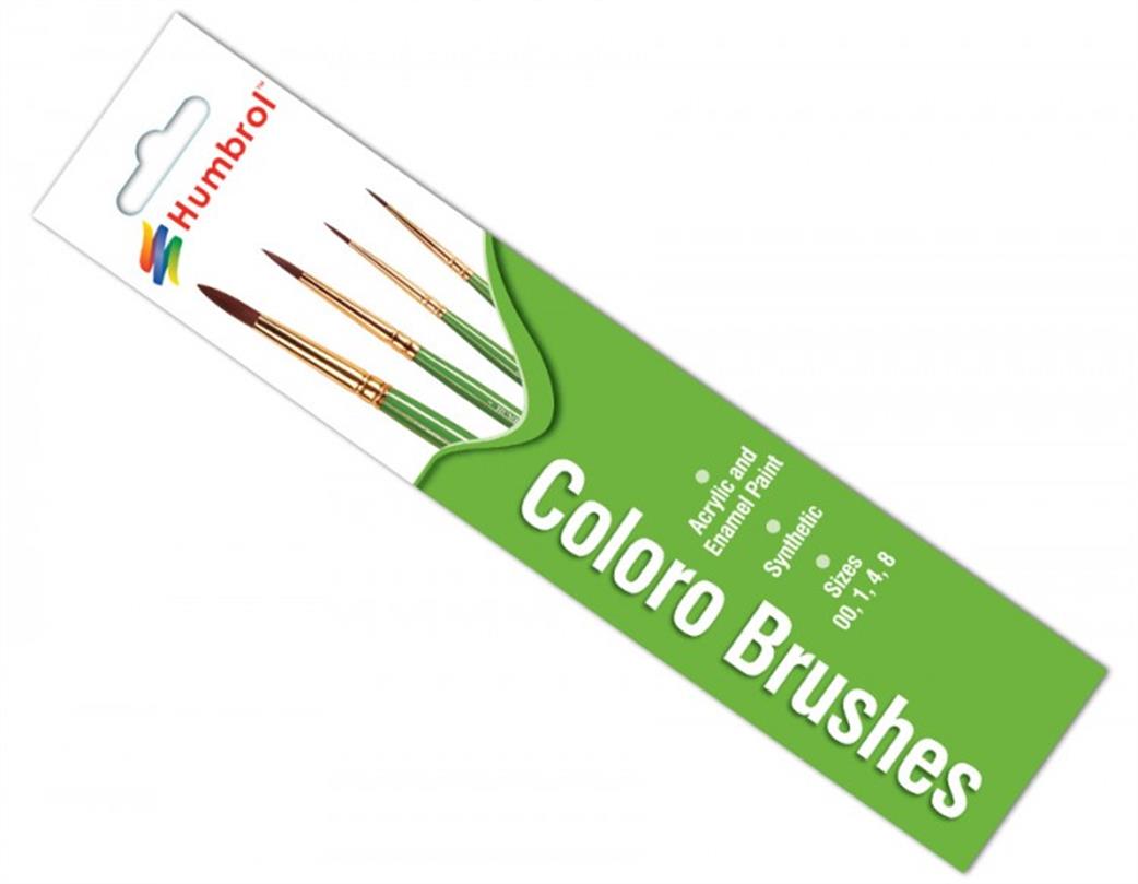 Humbrol  AG4050 Coloro Brush Pack 00/1/4/8 Pack of 4 Paint Brushes
