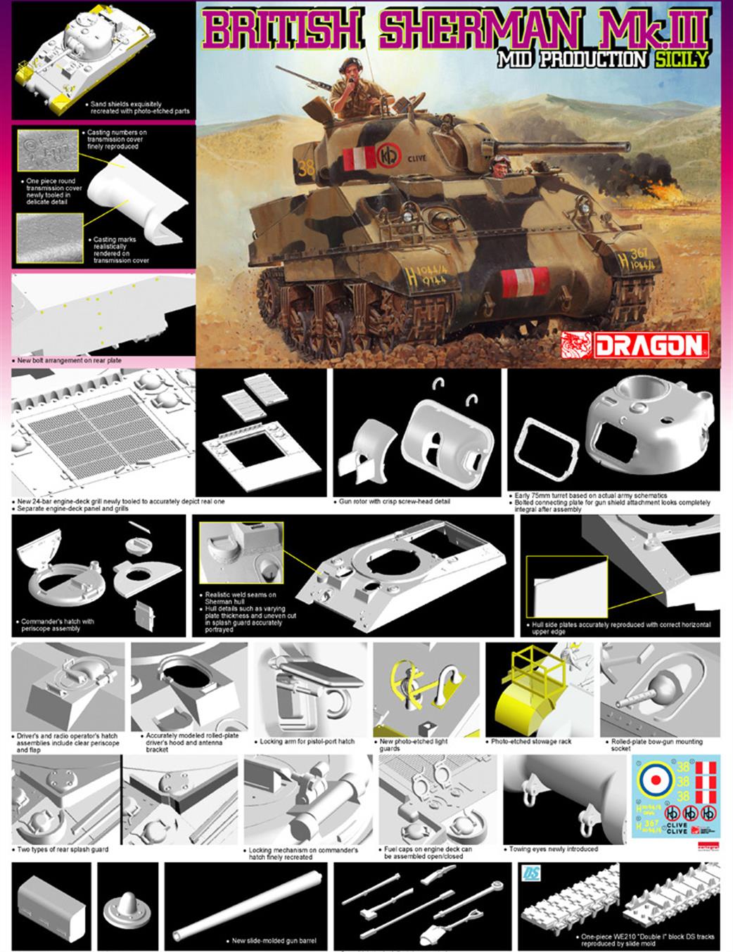 Dragon Models 1/35 6231 British WW2 Sherman Mk3 Sicily Tank Kit