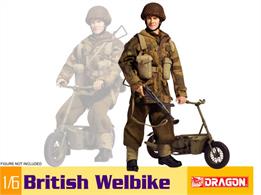 Features: Intricate British Welbike Authentic-looking fuel tanks Folding handlebars twist into position Realistic saddle can be adjusted to different heights Chainring attached to rear Delicately detailed 2-stroke engine Wheels produced w/detailed tire tread
