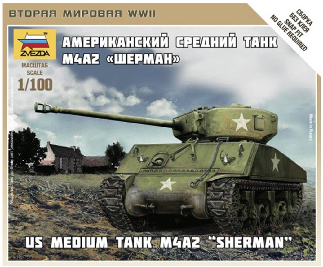 Zvezda 1/100 6263 US Medium Tank M4A2 Sherman for Art of Tactics