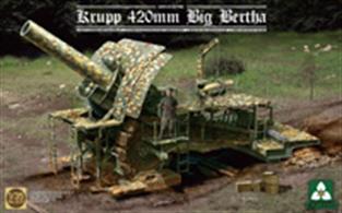 Takom 02035 1/35 Scale German Krupp 420mm "Big Bertha" Seige HowitzerThe First World War German Empire Krupp 420mm Seige Howitzer was known as Big Bertha. The gun can be made to elevate and depress and fine copper chain for hand rails etc is included in the kit. 3 decal variants are included together with assembly instructions.Glue and paints are required to assemble and complete the model (not included)Click on the More link to view related products.