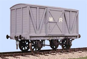 A plastic kit to build a model of the Midland Railway 10-ton covered goods van. Built in the early years of the 20th century many of these vans were still in service in the 1950s.