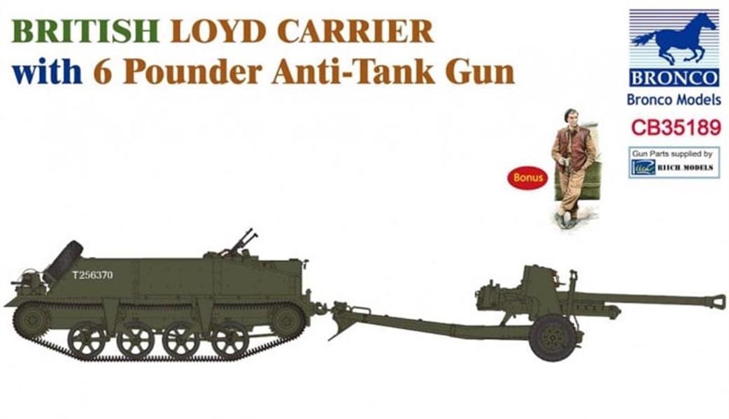 Bronco Models 1/35 CB35189 Loyd Carrier With 6 Pounder Anti-Tank Gun Plastic Kit