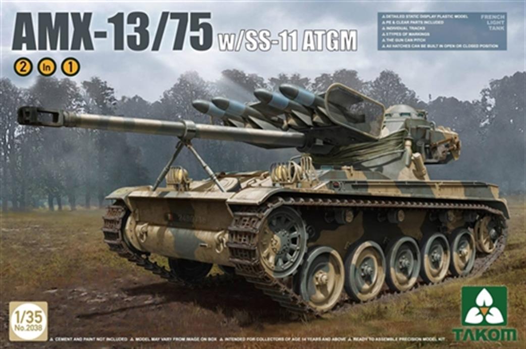 Takom 1/35 02038 AMX-13/75 French Light Tank with SS11 ATGM 2 in 1 Kit