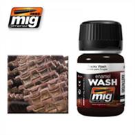 MIG Productions 1002 Enamel Weathering Wash - TracksEnamel Weathering Wash 35ml JarThe perfect tone for rusty tracks and other dark rust effects