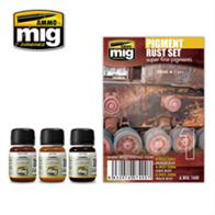 MIG Productions 7400 Weathering Enamels - Rust Pigment SetHigh quality enamel paint - 3 tones. 3 jars each containing 35ml.The pigments you need to give your kits the rusty look you want.