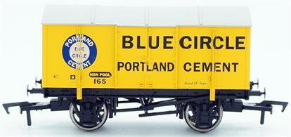 Model of a steel bodied box van finished in the bright yellow livery of Blue Circle Cement. Wagon number 127.