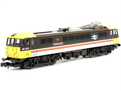 Finely detailed model of the British Rail class 86 electric locomotives featuring a bodyshell designed to replicate many of the detail differences which appeared over the years within a class of 100 locomotives, especially after the class was split between passenger and freight service sectors. The model is powered by a centrally mounted skew-wound motor offering good slow speed running and a realistic top speed.BR 86253 named The Manchester Guardian finished in BR InterCity swallow livery.