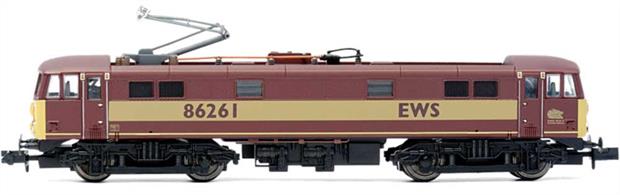 Finely detailed model of the British Rail class 86 electric locomotives featuring a bodyshell designed to replicate many of the detail differences which appeared over the years within a class of 100 locomotives, especially after the class was split between passenger and freight service sectors. The model is powered by a centrally mounted skew-wound motor offering good slow speed running and a realistic top speed.BR 86426 named Pride of the Nation finished in EWS maroon and gold livery.