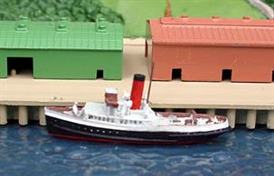 This is a 1/1250 scale model for the 1934-built tug/tender Calshot as she is today, preserved in Southampton docks.