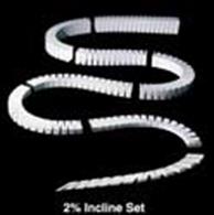ï¿½This 2% Incline Set has eight sections that raise the elevation of your track from zero to four inches in 16 feet. Incline Sets allow smooth transition from one height to another. To install Inclines, center on the Risers, butt the sections tightly, pin in place with Foam Nails (ST1432) and attach. The Low Temp Foam Glue Gun (ST1445 and Glue Sticks ST1446) are the fastest way to assemble your layout, but you can also use Foam Tack Glue (ST1444).ï¿½