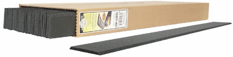 There are 36 Strips in this Track-Bed Bulk Pack. These strips are the perfect roadbed for especially tight track applications. The strips are 3mm x 1 1/4" x 24". Track-Bed requires no pre-soaking like cork does: it remains flexible and wonâ€™t dry out or become brittle! It aligns well with cork or Homasote applications. Install Track-Bed with Foam Tack Glue (ST1444). Pin in place with Foam Nails (ST1432). 