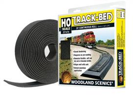 This Track-Bed Roll is 5mm x 1 3/4" x 24'. It offers a smooth, almost seamless application. Track-Bed requires no pre-soaking like cork does: it remains flexible and wonâ€™t dry out or become brittle! It aligns well with cork or Homasote applications. Install Track-Bed with Foam Tack Glue (ST1444). Pin in place with Foam Nails (ST1432). 