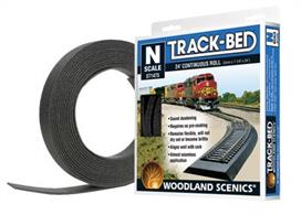 This Track-Bed Roll is 3mm x 1 1/4" x 24'. It offers a smooth, almost seamless application. Track-Bed requires no pre-soaking like cork does: it remains flexible and wonâ€™t dry out or become brittle! It aligns well with cork or Homasote applications. Install Track-Bed with Foam Tack Glue (ST1444). Pin in place with Foam Nails (ST1432). 