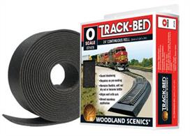 This Track-Bed Roll is 5mm x 2 3/4" x 24'. It offers a smooth, almost seamless application. Track-Bed requires no pre-soaking like cork does: it remains flexible and wonâ€™t dry out or become brittle! It aligns well with cork or Homasote applications. Install Track-Bed with Foam Tack Glue (ST1444). Pin in place with Foam Nails (ST1432). 
