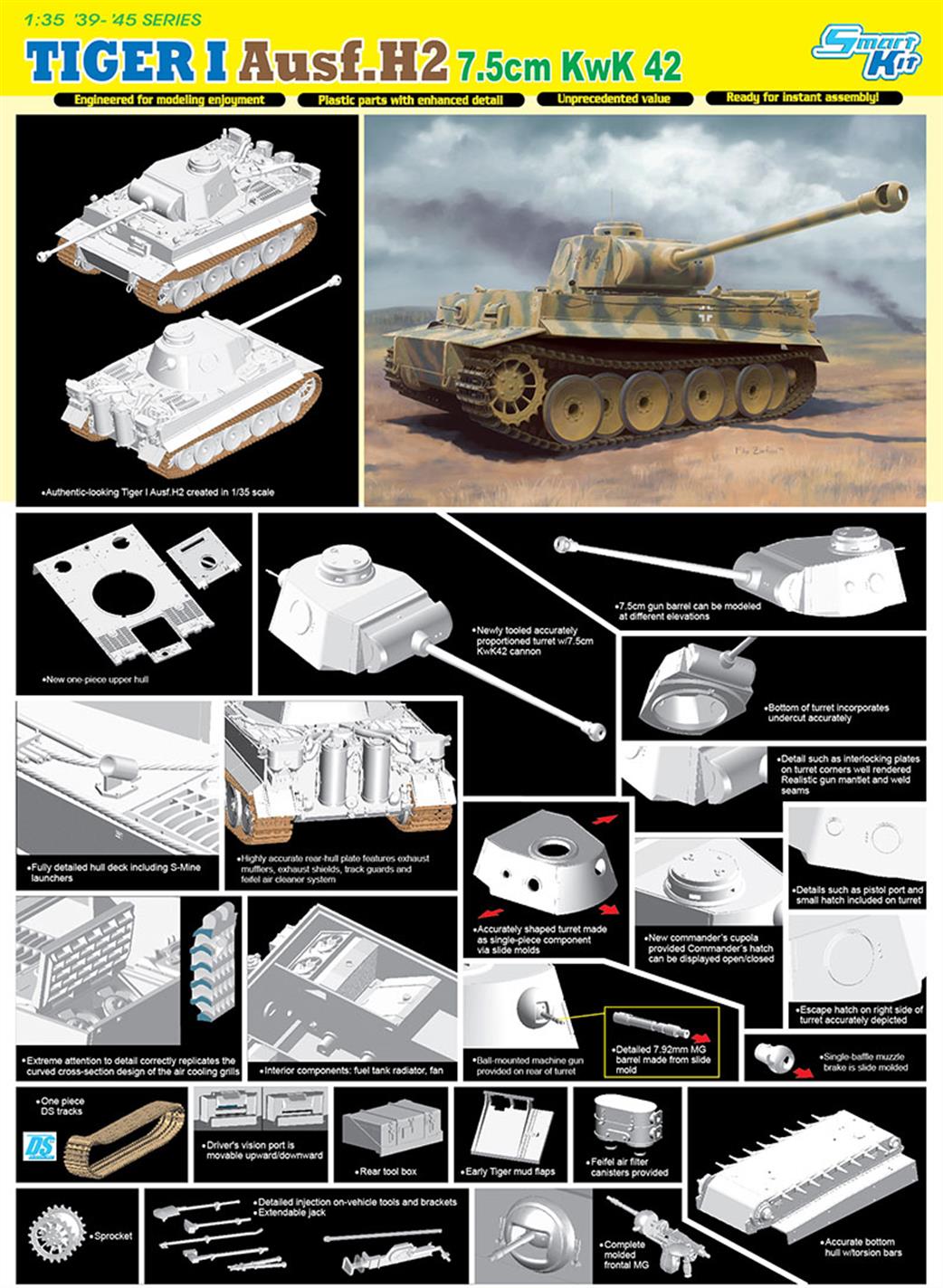 Dragon Models 1/35 6683 German Tiger 1 Ausf.H2 7.5cm KwK 42
