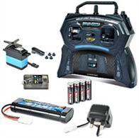 This pack provides the radio control unit and items necessary to complete a Tamiya kit, except paint, to personalize a car. Some vehicles may also require a motor and or speed controller - a check is necessary. as kits vary. Contents: 2.4ghz Stick Radio, Receiver,1 Servo, 7.2v Pack &amp; Slow Charger, and AA batteries for the Transmitter.Products may vary from illustration.