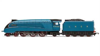 Hornby Railroad OO Gauge R3395TTS LNER 4468 Mallard A4 Class 4-6-2 LNER Garter Blue with TTS SoundThe stylish Gresley designed class A4 streamlined pacific type locomotive LNER 4468 Mallard is the holder of the official speed record for steam locomotives at 126mph and has long been one of the most popular models in the Hornby range. This Railroad range model, while featuring less fine detailing, comes from the same tooling as the collectors models and benefits from a boiler-mounted motor powering the driving wheels.The 2016 model features the 1930s garter blue livery complete with the streamlined valences over the wheels and completed with Hornbys; TTS sound system.