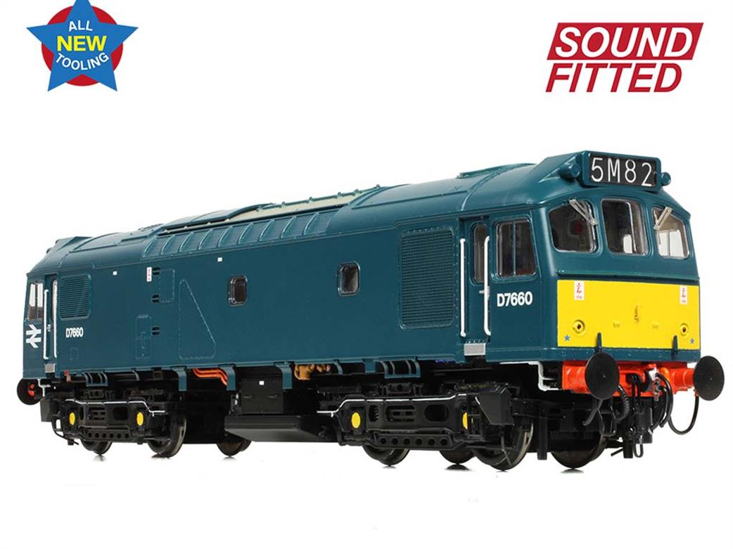 Bachmann OO 32-333SF BR D7660 Class 25/3 Diesel Locomotive BR Blue Small Warning Panels DCC Sound