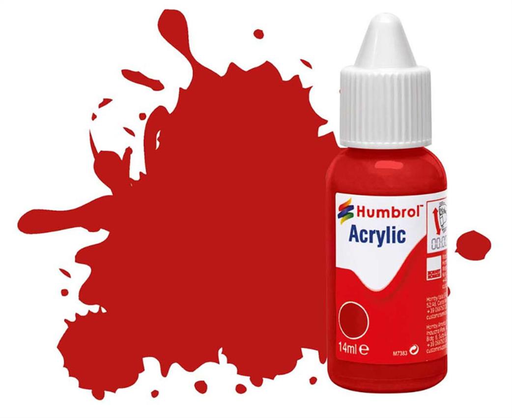 Humbrol  DB0060 60 Scarlet Matt 14ml Acrylic Paint Dropper Bottle