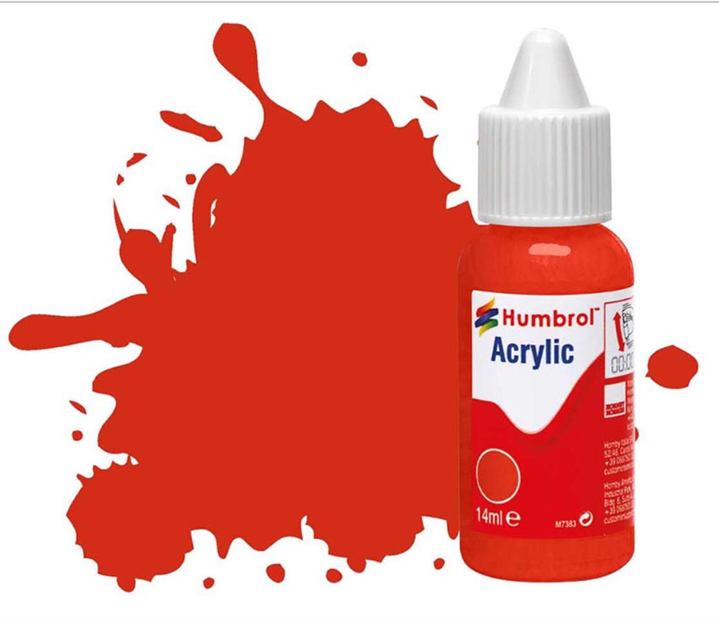Humbrol  DB0174 174 Signal Red Satin Matt 14ml Acrylic Paint Dropper Bottle