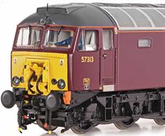 Nicely detailed model of West Coast Railways class 57/3 diesel locomotive 57313 finished in WCRC maroon livery and carrying the retractable Dellner coupling used to assist Pendolino trains.