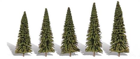 Pack of&nbsp;5 evergreen spruce trees, height range 2 to 3 1/2 inches.Typical scale heightO scale 8 - 14 feetOO scale 12&nbsp;1/2&nbsp;- 22 feetN scale 24 - 42 feet