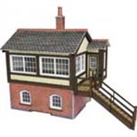 Metcalfe PO330 GWR style signal box card kit supplied with alternative brick or stone base constrcution and wooden top cabin.Based on the prototype at Bronwydd Arms this kit builds into either a brick or stone finish signal box with a wood cabin top. 