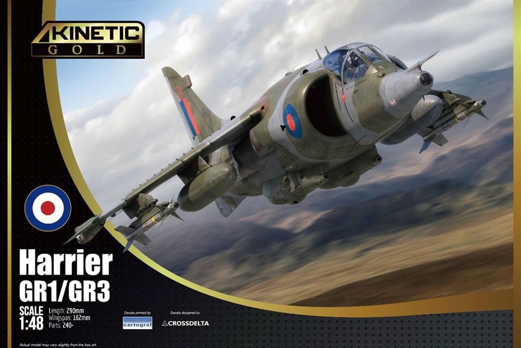 Kinetic Models 1/48 48060 BAe Harrier GR1/3 RAF VTOL Aircraft Plastic Kit