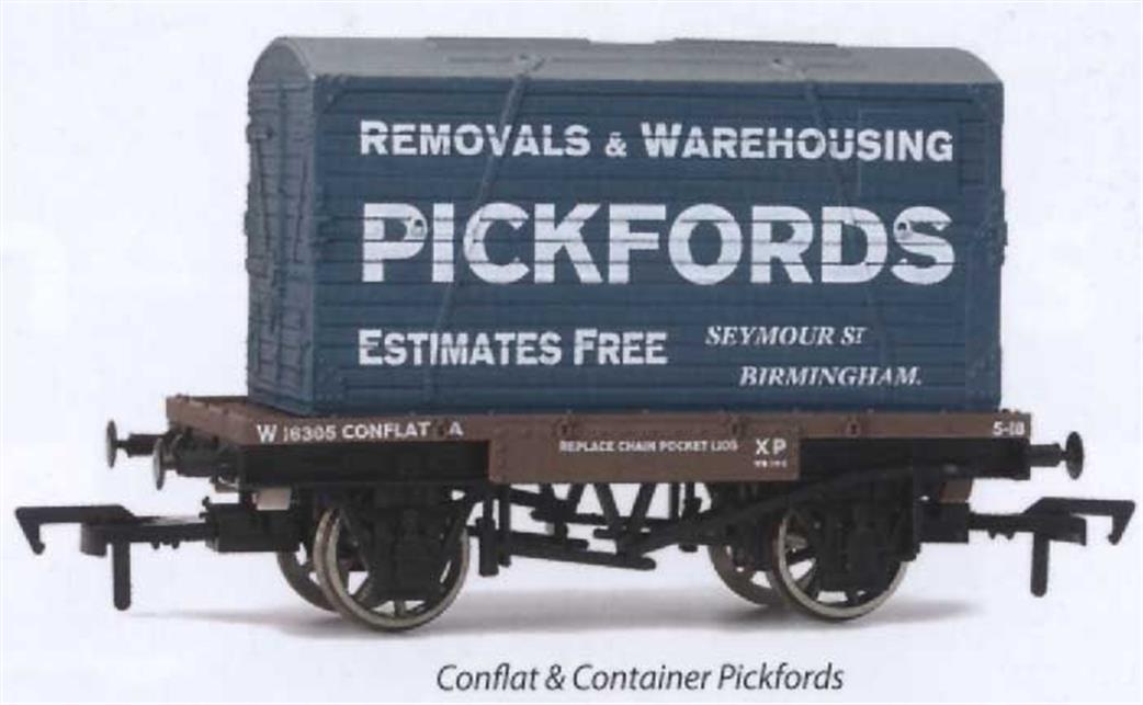 Dapol OO 4F-037-102 SR Conflat Container Wagon with Pickfords Removals Container
