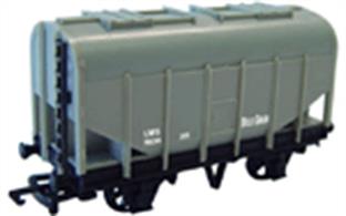 Model of the steel grain hoppers introduced in the 1930's and running until replaced by modern air-braked wagons in the 1970's.This model is in the LMS goods grey livery and is fitted with metal wheels for smooth running.