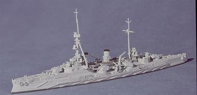 A 1/1250 scale metal model of SMS Blucher. Sunk at the Battle of Dogger Bank because, without steam&nbsp;turbines, she was the slowest ship present and was left behind to be overwhelmed at close range by the British Battlecruisers whilst Admiral Hipper made his escape with the battlecruisers of the First Scoutin Group..